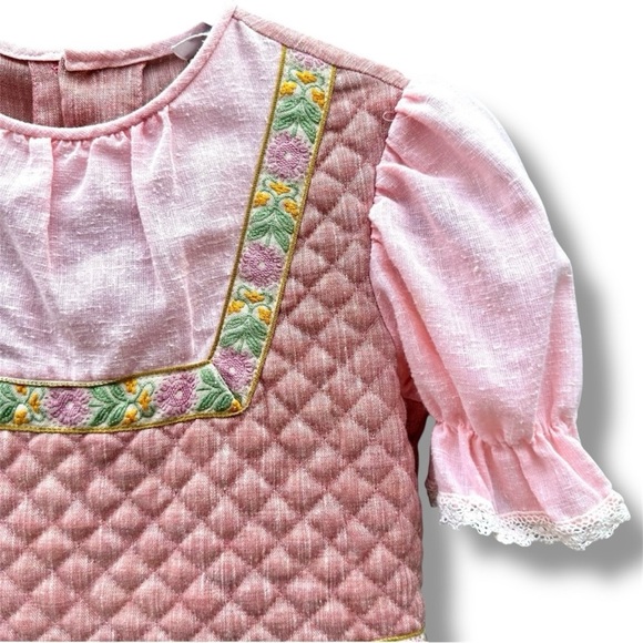 VTG 70s Cinderella Puff Sleeve Waist Tie Pink Long Maxi Dress Up Dress Sz 10 - Picture 3 of 9